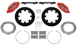 Wilwood UTV4 Rear Brake Kit Parts Laid Out - Red Powder Coat Caliper - Plain Face Rotor