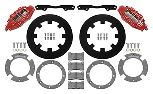 Wilwood UTV6 Front Brake Kit Parts Laid Out - Red Powder Coat Caliper - Plain Face Rotor