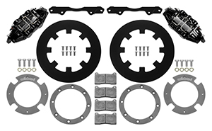 Wilwood UTV6 Front Brake Kit Parts Laid Out - Black Powder Coat Caliper - Plain Face Rotor