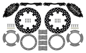 Wilwood UTV4 Rear Brake Kit Parts Laid Out - Black Powder Coat Caliper - Drilled Rotor