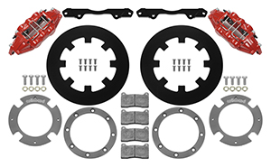 Wilwood UTV4 Rear Brake Kit Parts Laid Out - Red Powder Coat Caliper - Plain Face Rotor