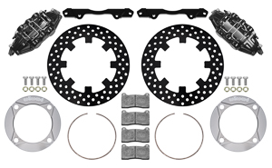 Wilwood UTV6 Front Brake Kit Parts Laid Out - Black Powder Coat Caliper - Drilled Rotor