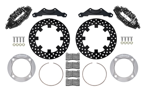 Wilwood UTV6 Rear Brake Kit Parts Laid Out - Black Powder Coat Caliper - Drilled Rotor