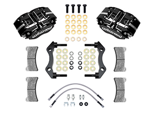 Wilwood Narrow Dynapro-P Radial Rear Caliper and Bracket Kit Parts Laid Out - Black Powder Coat Caliper