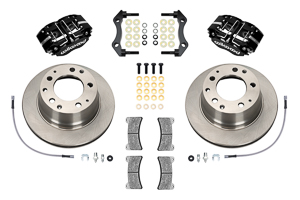 Wilwood Narrow Dynapro-P Radial Rear Brake Kit Parts Laid Out - Black Powder Coat Caliper - Plain Face Rotor