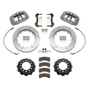 Wilwood AV6R Big Brake Truck Front Brake Kit Parts Laid Out - Type III Anodize Caliper - GT Slotted Rotor