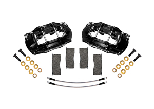 Wilwood D11 Front Replacement Caliper Kit Parts Laid Out - Black Powder Coat Caliper