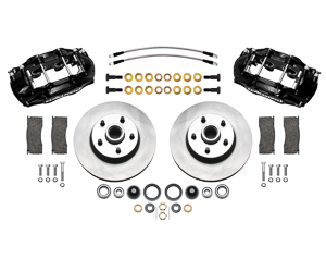 Wilwood Classic Series D11 Caliper Front Brake Kit Parts Laid Out - Black Powder Coat Caliper - Plain Face Rotor