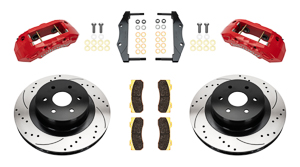 Wilwood TX4R Big Brake Truck Rear Brake Kit Parts Laid Out - Red Powder Coat Caliper - SRP Drilled & Slotted Rotor