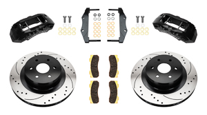 Wilwood TX4R Big Brake Truck Rear Brake Kit Parts Laid Out - Black Powder Coat Caliper - SRP Drilled & Slotted Rotor