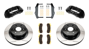 Wilwood TX4R Big Brake Truck Rear Brake Kit Parts Laid Out - Black Powder Coat Caliper - GT Slotted Rotor