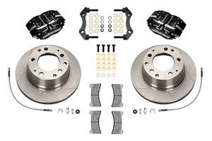 Wilwood Narrow Dynapro-P Radial Rear Brake Kit Parts Laid Out - Black Powder Coat Caliper - GT Slotted Rotor