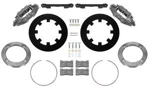 Wilwood UTV4 Rear Brake Kit (Race) Parts Laid Out - Type III Anodize Caliper - Plain Face Rotor