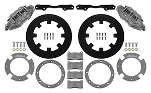 Wilwood UTV4 Rear Brake Kit (Race) Parts Laid Out - Type III Anodize Caliper - Plain Face Rotor