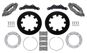 Wilwood UTV6 Rear Brake Kit (Race) Parts Laid Out - Type III Anodize Caliper - Plain Face Rotor