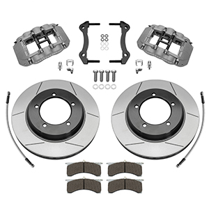 Wilwood GN6R Big Brake Truck Front Brake Kit Parts Laid Out - Type III Anodize Caliper - GT Slotted Rotor