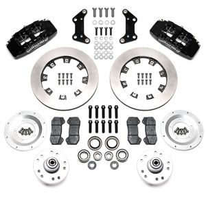 Wilwood Forged Dynapro 6 Big Brake Front Brake Kit (Hub) Parts Laid Out - Black Powder Coat Caliper - Plain Face Rotor