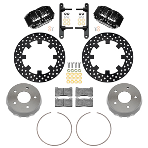 Wilwood NDPR Front UTV Brake Kit Parts Laid Out - Black Powder Coat Caliper - Drilled Rotor