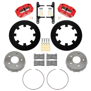 Wilwood NDPR Front UTV Brake Kit Parts Laid Out - Red Powder Coat Caliper - Plain Face Rotor