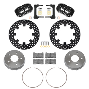 Wilwood NDPR Rear UTV Brake Kit Parts Laid Out - Black Powder Coat Caliper - Drilled Rotor