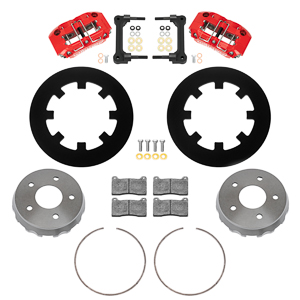 Wilwood NDPR Rear UTV Brake Kit Parts Laid Out - Red Powder Coat Caliper - Plain Face Rotor