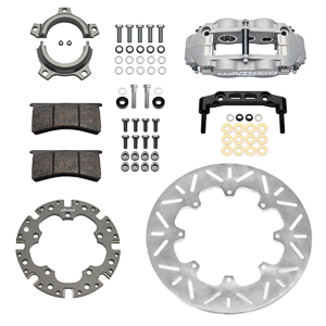 Wilwood Forged Narrow Superlite 6 Radial Mount Sprint Inboard Brake Kit Parts Laid Out - Type III Anodize Caliper - Slotted Rotor