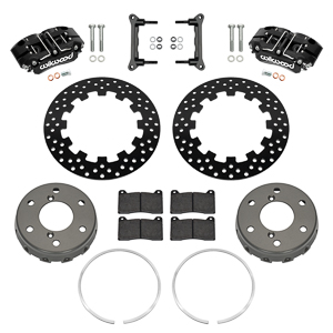 Wilwood NDPR Rear UTV Brake Kit Parts Laid Out - Black Powder Coat Caliper - Drilled Rotor