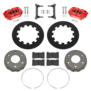 Wilwood NDPR Rear UTV Brake Kit Parts Laid Out - Red Powder Coat Caliper - Plain Face Rotor