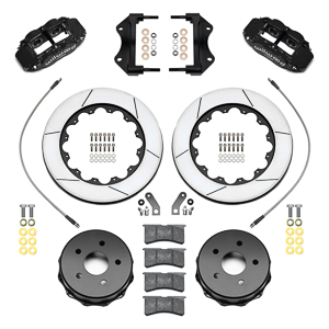 Wilwood Forged Narrow Superlite 4R Big Brake Rear Brake Kit For OE Parking Brake Parts Laid Out - Black Powder Coat Caliper