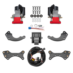 Wilwood EPB Rear Pro Street Parking Brake Upgrade Kit Parts Laid Out - Red Powder Coat Caliper