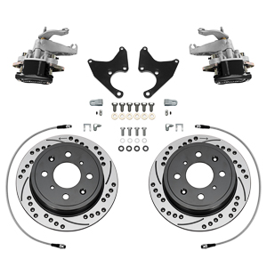 Wilwood HM7 Parking Brake Caliper Rear Brake Kit Parts Laid Out - Black Powder Coat Caliper - SRP Drilled & Slotted Rotor