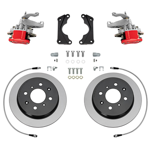 Wilwood HM7 Parking Brake Caliper Rear Brake Kit Parts Laid Out - Black Powder Coat Caliper - Plain Face Rotor