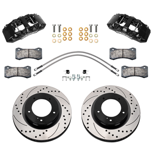 Wilwood AERO6-DM Direct-Mount Truck Front Brake Kit Parts Laid Out - Black Powder Coat Caliper