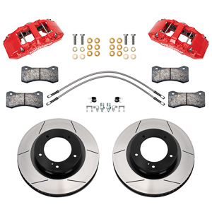 Wilwood AERO6-DM Direct-Mount Truck Front Brake Kit Parts Laid Out - Red Powder Coat Caliper
