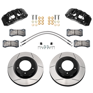 Wilwood AERO6-DM Direct-Mount Truck Front Brake Kit Parts Laid Out - Black Powder Coat Caliper