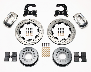 Wilwood Forged Dynalite Pro Series Rear Brake Kit Parts Laid Out - Polish Caliper - SRP Drilled & Slotted Rotor