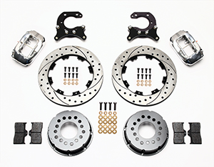 Wilwood Forged Dynalite Pro Series Rear Brake Kit Parts Laid Out - Polish Caliper - SRP Drilled & Slotted Rotor