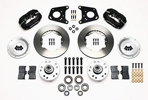 Wilwood Forged Dynalite Pro Series Front Brake Kit Parts Laid Out - Type III Anodize Caliper - Plain Face Rotor