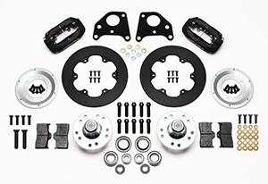 Wilwood Forged Dynalite Front Drag Brake Kit Parts Laid Out - Type III Anodize Caliper - Plain Face Rotor