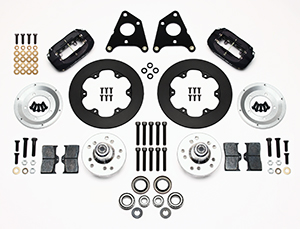 Wilwood Forged Dynalite Front Drag Brake Kit Parts Laid Out - Type III Anodize Caliper - Plain Face Rotor