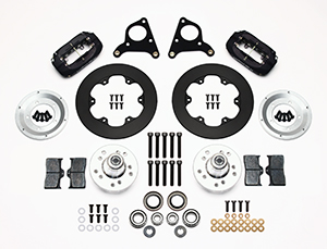 Wilwood Forged Dynalite Front Drag Brake Kit Parts Laid Out - Type III Anodize Caliper - Plain Face Rotor