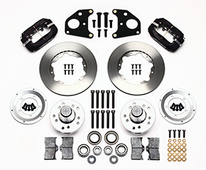 Wilwood Forged Dynalite Pro Series Front Brake Kit Parts Laid Out - Type III Anodize Caliper - Plain Face Rotor