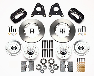 Wilwood Forged Dynalite Pro Series Front Brake Kit Parts Laid Out - Type III Anodize Caliper - Plain Face Rotor