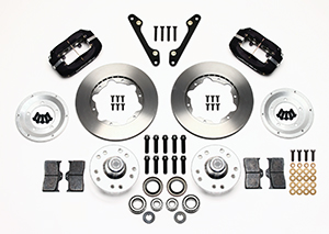 Wilwood Forged Dynalite Pro Series Front Brake Kit Parts Laid Out - Type III Anodize Caliper - Plain Face Rotor