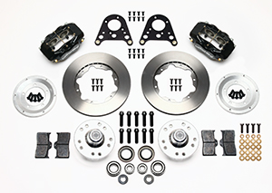 Wilwood Forged Dynalite Pro Series Front Brake Kit Parts Laid Out - Black Powder Coat Caliper - Plain Face Rotor