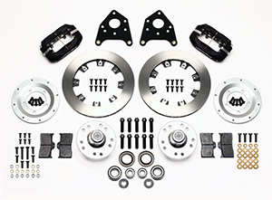 Wilwood Forged Dynalite Pro Series Front Brake Kit Parts Laid Out - Type III Anodize Caliper - Plain Face Rotor