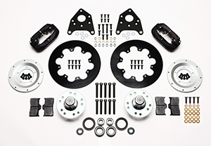 Wilwood Forged Dynalite Front Drag Brake Kit Parts Laid Out - Type III Anodize Caliper - Plain Face Rotor