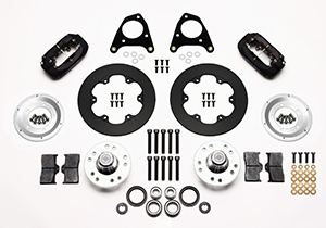 Wilwood Forged Dynalite Front Drag Brake Kit Parts Laid Out - Type III Anodize Caliper - Plain Face Rotor