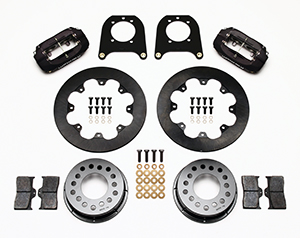 Wilwood Forged Dynalite Rear Drag Brake Kit Parts Laid Out - Type III Anodize Caliper - Plain Face Rotor