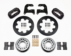 Wilwood Forged Dynalite Rear Drag Brake Kit Parts Laid Out - Type III Anodize Caliper - Plain Face Rotor